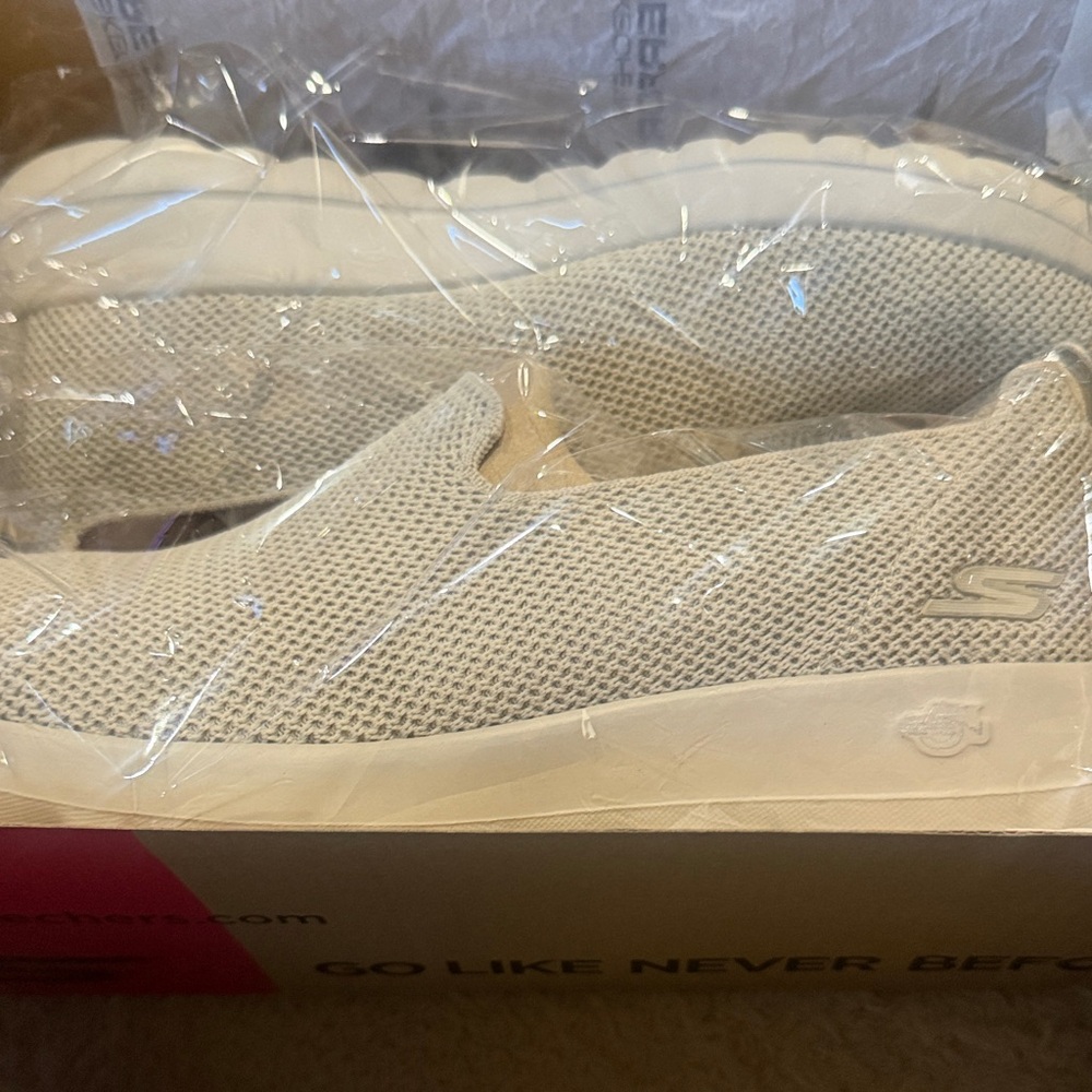 Skechers Taupe Mesh Slip-On Shoes- GO WALK JOY